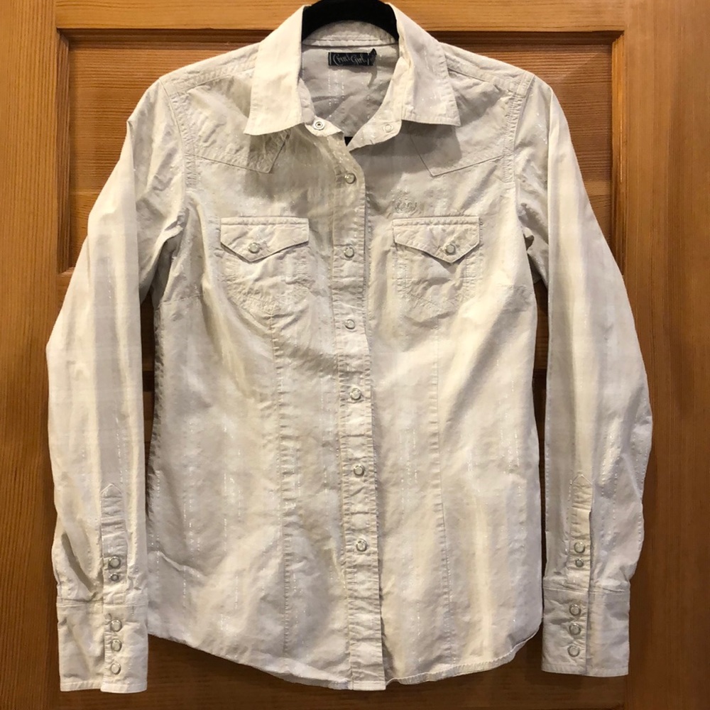 Cruel girl medium cream pearl snap western shirt